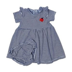 Toddler Girl Navy Blue White Striped Ladybug Ruffle Sleeve Summer Dress Size 12M